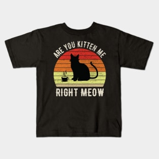 Are You Kitten Me Right Meow Vintage Coffee Sunset Retro Kids T-Shirt